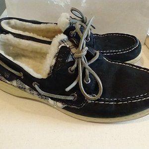 SPERRY BLUEFISH NAVY TOP-SIDER WOMEN'S BOAT SEQUINES SHOES SIZE 9-like new!